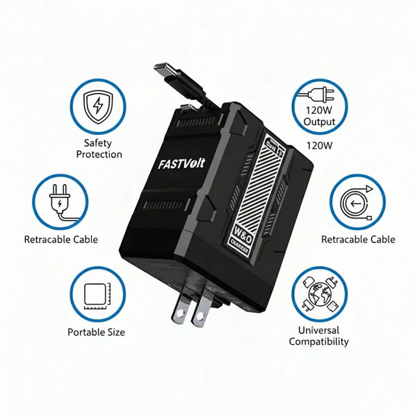 FastVolt 2-in-1 Retractable Fast Charger Cable