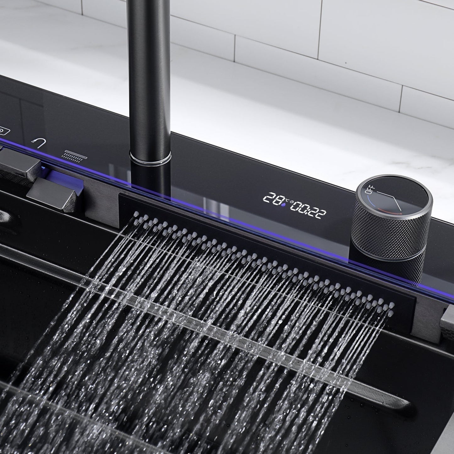 Two Waterfall Faucets Kitchen Sink with Digital Temperature Display & LED Lighting-KS2206