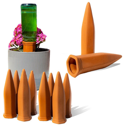 10-Pack Natural Self Watering Spikes - Terracotta - Automatic Plant Waterer f...